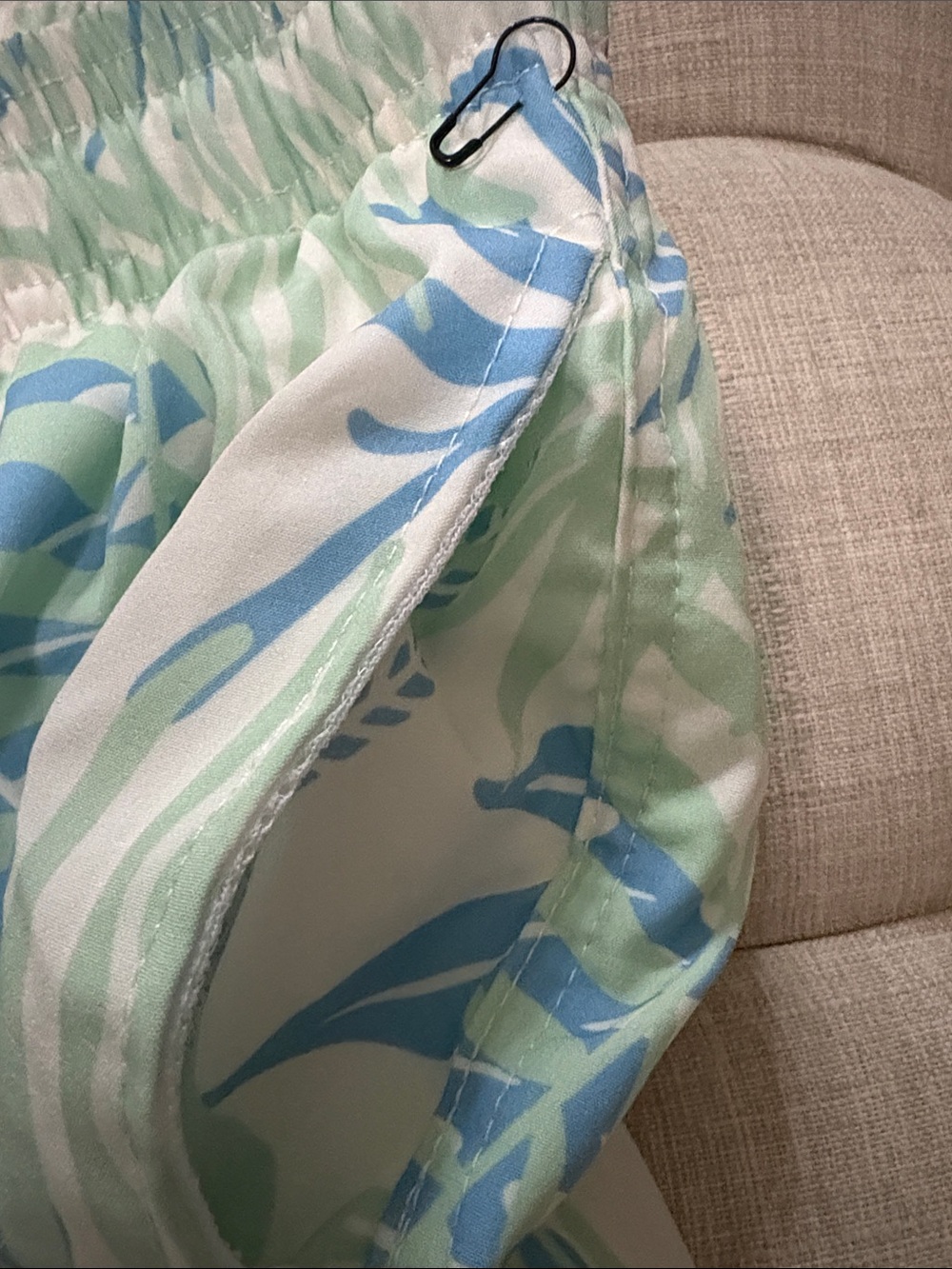 Brooklyn Cloth Light Blue, Mint & White Tropical Leaf Swim Shorts - Picture 3 of 5
